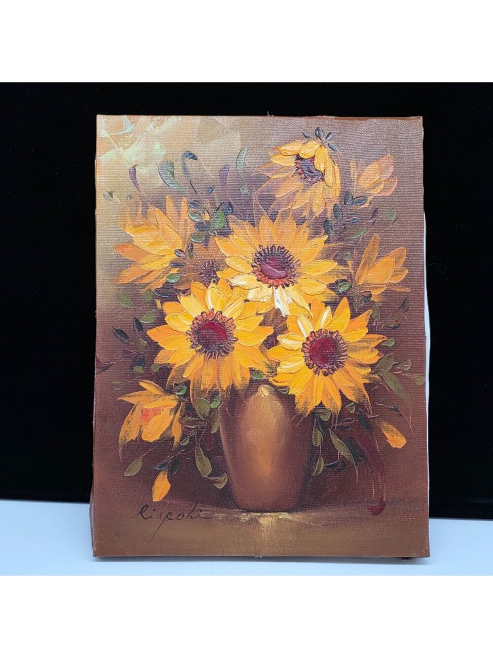 Rispoli Original Oil Painting Vase Of Sunflowers Signed Art With Certificate